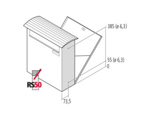 Der Briefkasten Convex D mit genauen Maßangaben in einer Zeichnung.